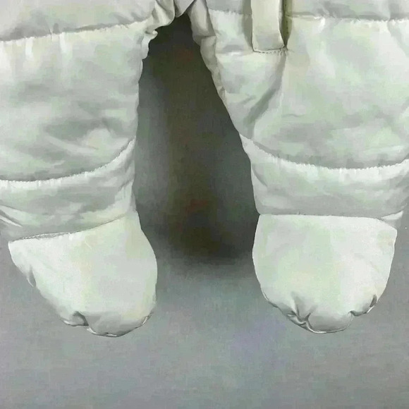 Weatherproof Hooded Baby Snowsuit Sz 6-9 Months Cream Leopard Fleece Lining - Picture 7 of 10